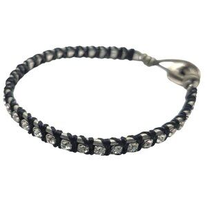 Fossil Black Leather & Crystal Wrap Bracelet With Metal Button Closure jewelry